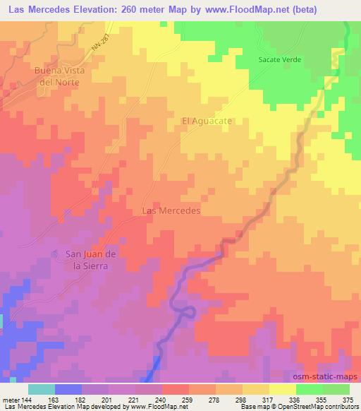 Las Mercedes,Nicaragua Elevation Map