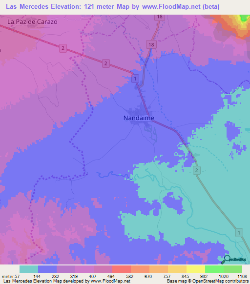 Las Mercedes,Nicaragua Elevation Map