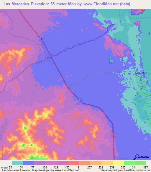 Las Mercedes,Nicaragua Elevation Map