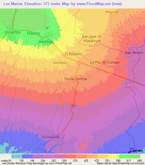 Las Marias,Nicaragua Elevation Map