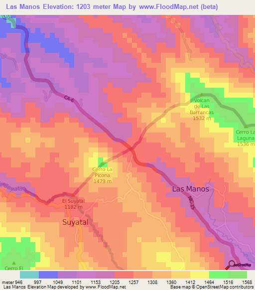 Las Manos,Nicaragua Elevation Map
