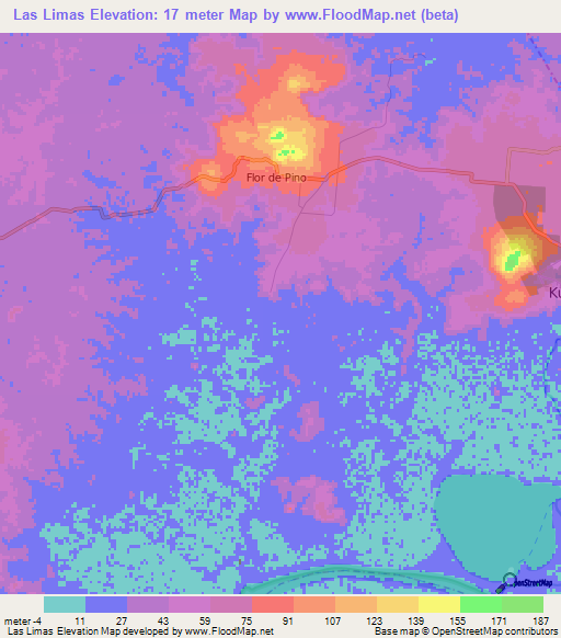 Las Limas,Nicaragua Elevation Map