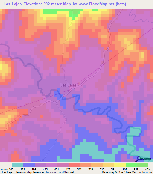 Las Lajas,Nicaragua Elevation Map