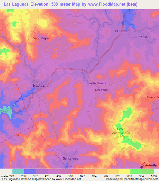 Las Lagunas,Nicaragua Elevation Map