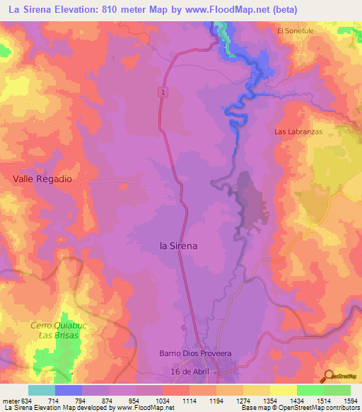 La Sirena,Nicaragua Elevation Map