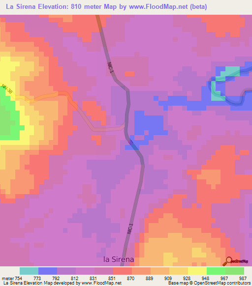 La Sirena,Nicaragua Elevation Map