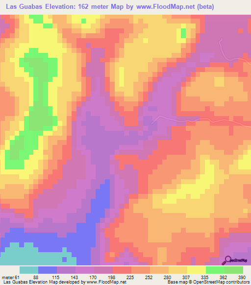 Las Guabas,Nicaragua Elevation Map