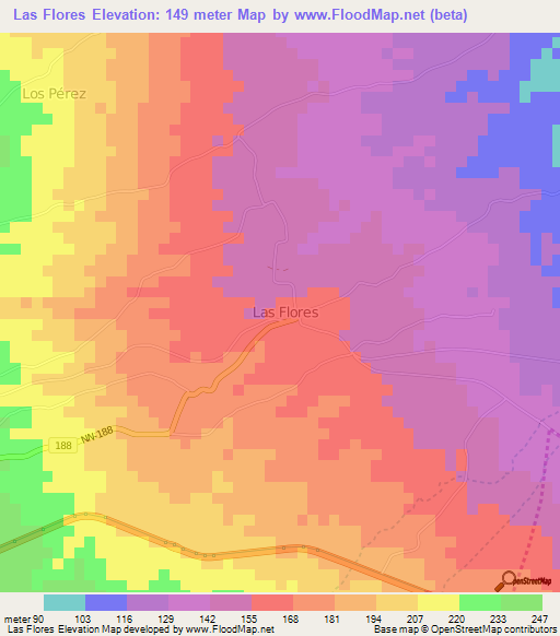 Las Flores,Nicaragua Elevation Map