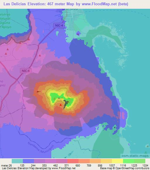 Las Delicias,Nicaragua Elevation Map
