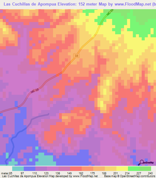 Las Cuchillas de Apompua,Nicaragua Elevation Map