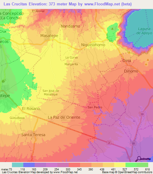 Las Crucitas,Nicaragua Elevation Map