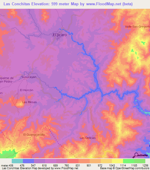 Las Conchitas,Nicaragua Elevation Map