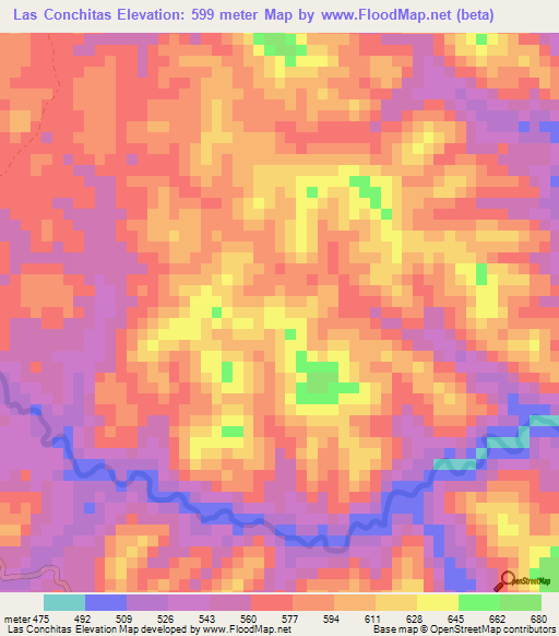 Las Conchitas,Nicaragua Elevation Map