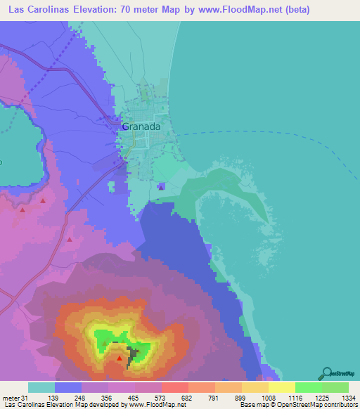 Las Carolinas,Nicaragua Elevation Map