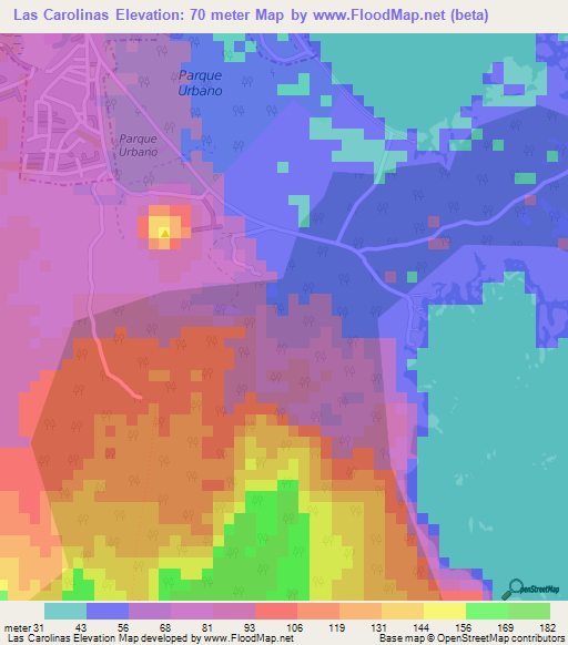 Las Carolinas,Nicaragua Elevation Map