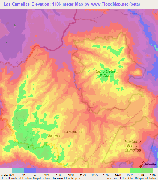Las Camelias,Nicaragua Elevation Map