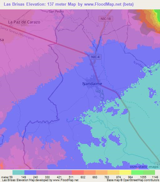 Las Brisas,Nicaragua Elevation Map