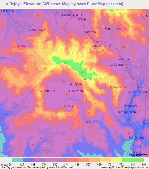 La Rejoya,Nicaragua Elevation Map