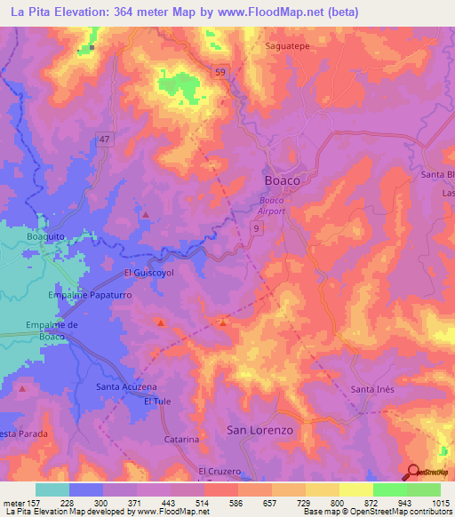La Pita,Nicaragua Elevation Map