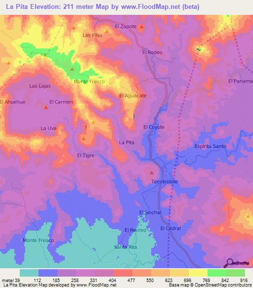 La Pita,Nicaragua Elevation Map