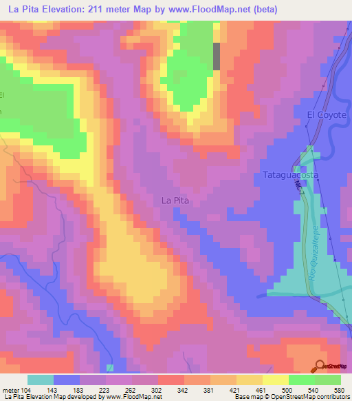 La Pita,Nicaragua Elevation Map