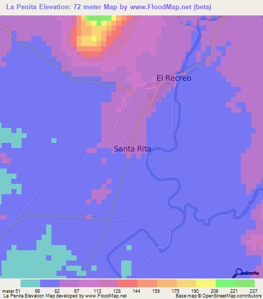 La Penita,Nicaragua Elevation Map