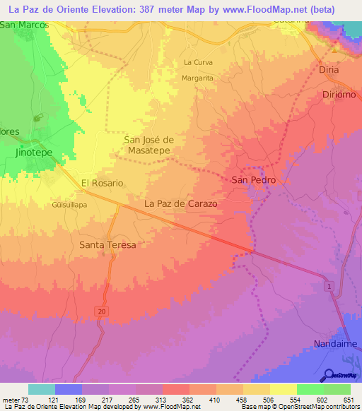 La Paz de Oriente,Nicaragua Elevation Map
