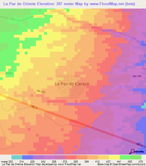 La Paz de Oriente,Nicaragua Elevation Map