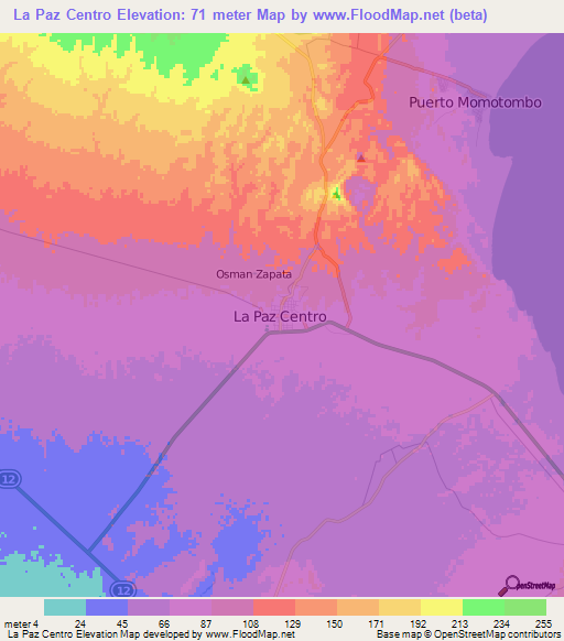 La Paz Centro,Nicaragua Elevation Map