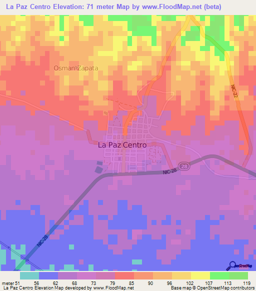 La Paz Centro,Nicaragua Elevation Map
