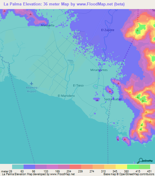 La Palma,Nicaragua Elevation Map