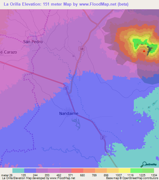 La Orilla,Nicaragua Elevation Map
