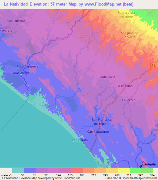La Natividad,Nicaragua Elevation Map