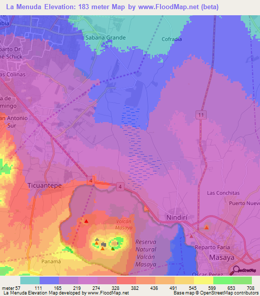 La Menuda,Nicaragua Elevation Map