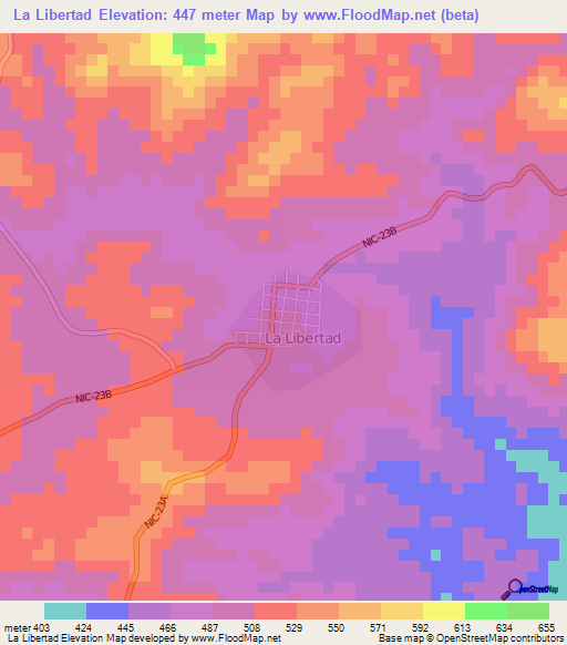 La Libertad,Nicaragua Elevation Map