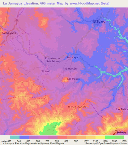 La Jumuyca,Nicaragua Elevation Map