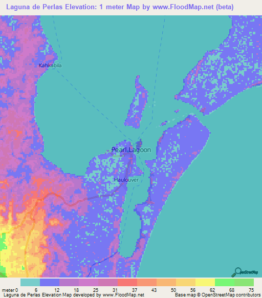 Laguna de Perlas,Nicaragua Elevation Map