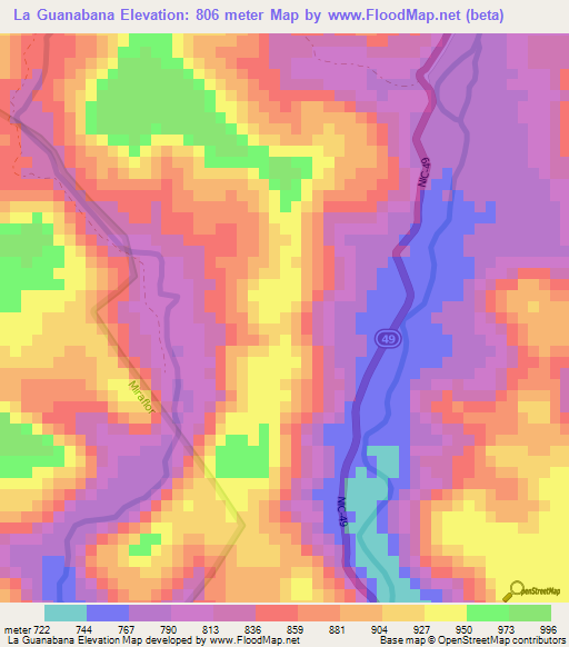 La Guanabana,Nicaragua Elevation Map
