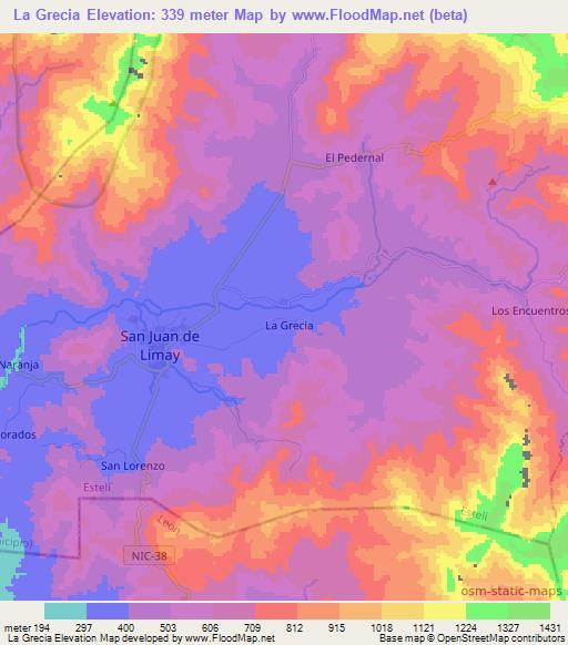 La Grecia,Nicaragua Elevation Map