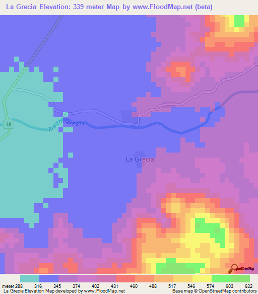 La Grecia,Nicaragua Elevation Map