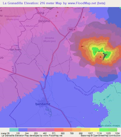 La Granadilla,Nicaragua Elevation Map