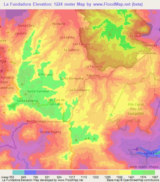 La Fundadora,Nicaragua Elevation Map