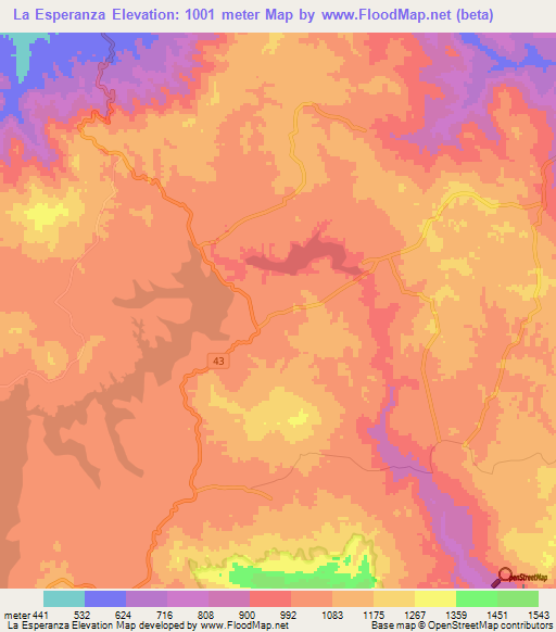 La Esperanza,Nicaragua Elevation Map