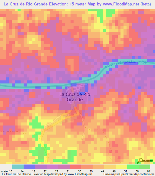 La Cruz de Rio Grande,Nicaragua Elevation Map