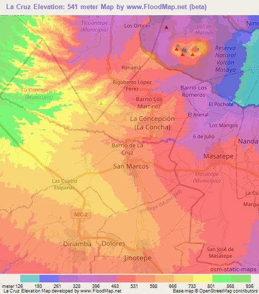 La Cruz,Nicaragua Elevation Map