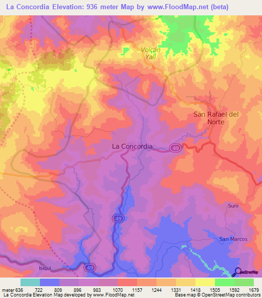 La Concordia,Nicaragua Elevation Map
