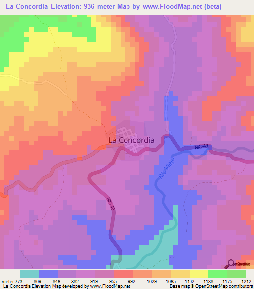 La Concordia,Nicaragua Elevation Map