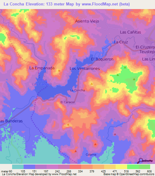 La Concha,Nicaragua Elevation Map