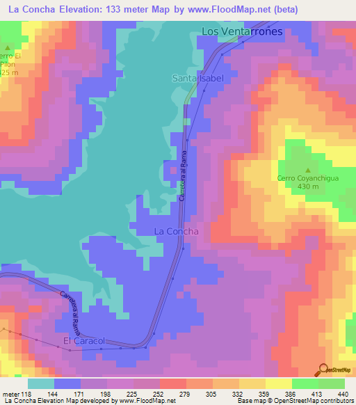 La Concha,Nicaragua Elevation Map