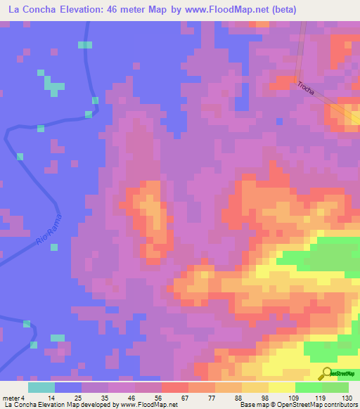 La Concha,Nicaragua Elevation Map